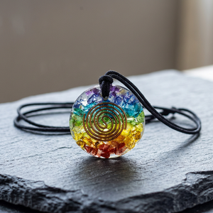 Pendentif en agate 7 chakras, collier en pierre précieuse ronde fait main, décoration Feng Shui pour la maison, charme de méditation - Product Image 3