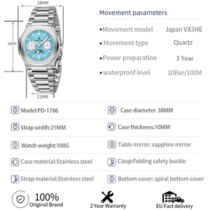 PAGANI DESIGN 1786 Luxury Stainless Steel Quartz Watch Men Fashion Sport <b>Chronograph</b> Moon Phase <b>Automatic</b> Date Week Glass 10 Bar - Product Image 2