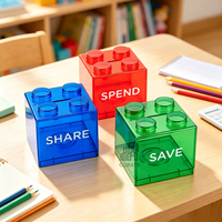 Boîte à monnaie en plastique transparente avec logo personnalisé, blocs de construction, jouet éducatif pour enfants, tirelire, cadeau pour garçons et filles