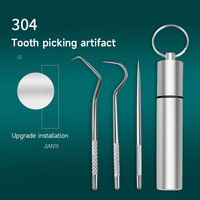 304 Kit de cure-dents en acier inoxydable cure-dents réutilisables ensemble 3 pièces cure-dents de poche Portable avec support pour voyage en plein air