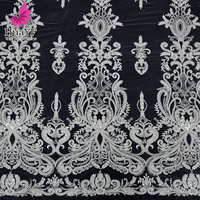 Dentelle française brodée de haute qualité HY3078 avec des paillettes, des perles et des cristaux pour robe de mariée