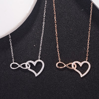 Guantang 925 Sterling Zilver Rosegoud CZ Hartvormige Hangertje Ketting Kristal Oneindigheid Hart Ketting voor Valentijnsdag Sieraden Cadeaus