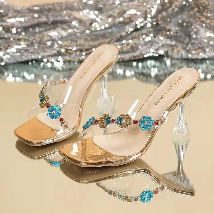 Vendita calda sandali di strass per le donne e le signore con i tacchi 2024 le donne sandali di moda delle signore tacco alto