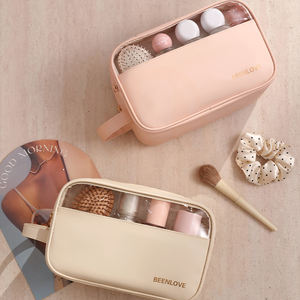 カスタムロゴ入り防水レザー女性用メイクアップトラベルトイレタリー透明コスメティックバッグ - Product Image 5