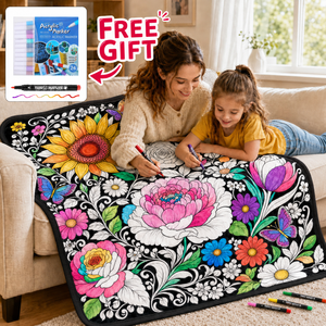 Couverture à colorier personnalisable pour enfants, activité parent-enfant, motif animalier et floral à lignes blanches, lavable - Product Image 2