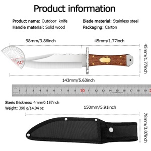 Cuchillo utilitario DIY de punta recta para camping, hoja de acero inoxidable, mango de madera, 20 cm, 4 mm de grosor, OEM personalizable - Product Image 6