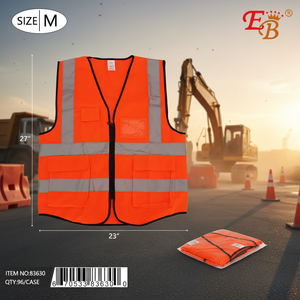 Gilet de sécurité haute visibilité orange taille M gilet réfléchissant en polyester personnalisable avec fermeture à glissière étanche à l'eau 96 pièces/cs - Product Image 2