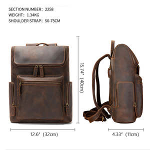 Sac à dos vintage en cuir véritable Crazy Horse de 15 pouces, grande capacité, élégant, pour ordinateur portable, voyage d'affaires, fermeture éclair pour hommes - Product Image 6