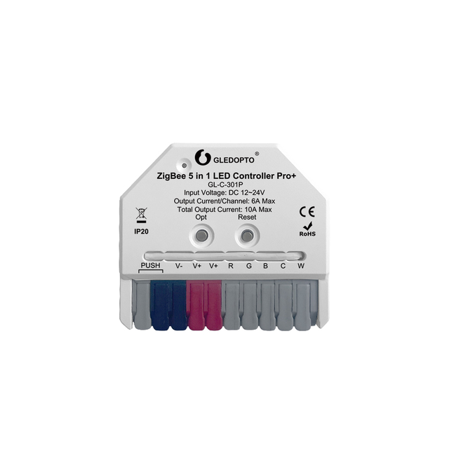 2026 Gledopto ZigBee Pro 5in1 Smart LED Controller With Push Switch RGBCCT/RGBW/RGB/CCT/DIMMER