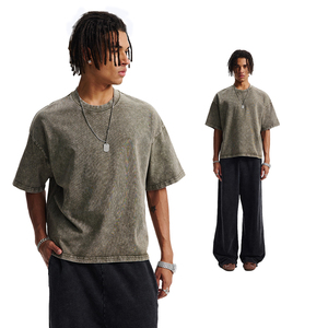 Vintage Washed Distressed Boxy Loose <b>Tshirt</b> Casual Acid Wash Heavyweight 100% Cotton Men's T-shirt Streetwear Crew Neck T Shirt - Product Image 3