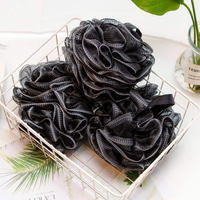 Éponge de douche noire avec logo personnalisé, éponge de bain, loofahs, boule de douche, charbon de bambou naturel, maille, éponges en vrac, grande éponge de douche