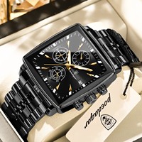 Reloj Deportivo Poedagar 866 para Hombre, Esfera Cuadrada, Cronógrafo de 3 Ojos, Acero Inoxidable, Luminoso, Resistente al Agua, Reloj de Pulsera de Moda