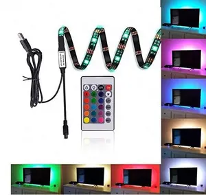 ชุดสายทีวี Led USB สีดำ Pcb Board Smd 5050 Led Strip Light สำหรับทีวีพร้อมรีโมท24คีย์