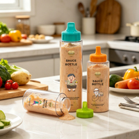 Bouteille de sauce en PET PCR Premium 200ml 250ml 360ml, anti-fuite, avec valve en silicone inviolable, pour miel et condiments, emballage durable