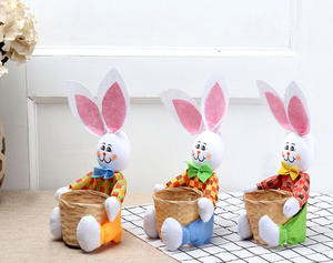DIY Niedlicher Hasenkorb Ostereier Süßigkeiten Geschenk Kaninchen Aufbewahrungstasche Bunter Bambuskorb für Osterdekoration - Product Image 1