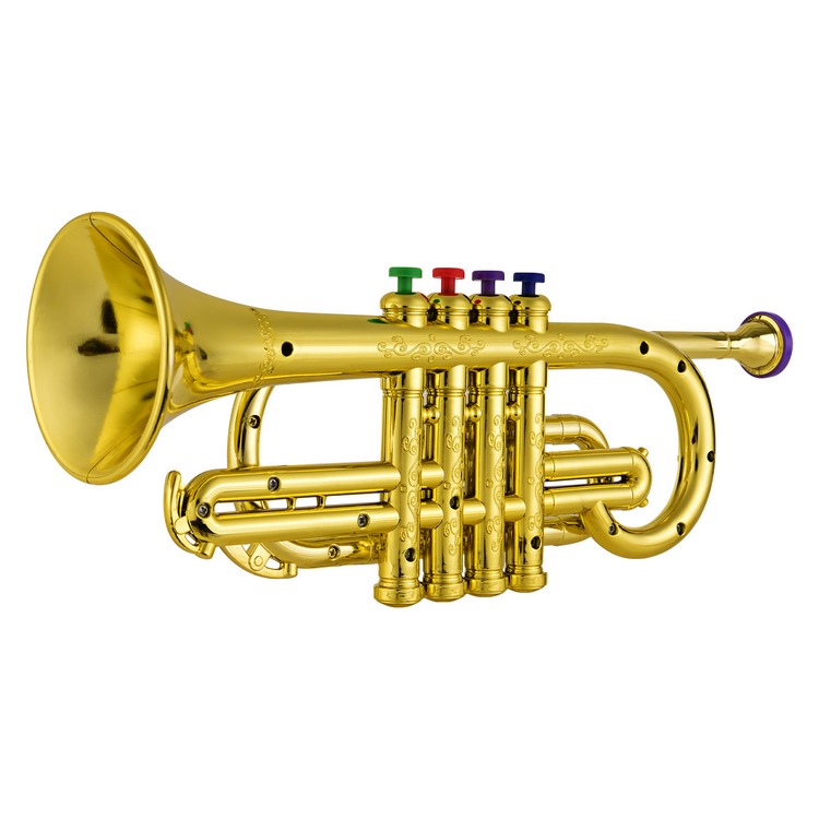 Metallic Gold Trumpet For Kids With 4 Colored Keys - Oem Support