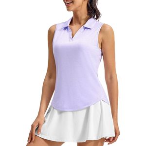 Rdruko Polo de golf sin mangas para mujer, cuello en V, color morado claro, M, UPF 50+, secado rápido, ligero, absorbe la humedad - Product Image 2