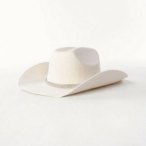 Wholesale 2024 Luxury Rhinestone Band Chapeau Western Wide Brim Fedora Custom Cowgirl Wool Felt Custom Logo Women Cowboy Hats - Product Image 3