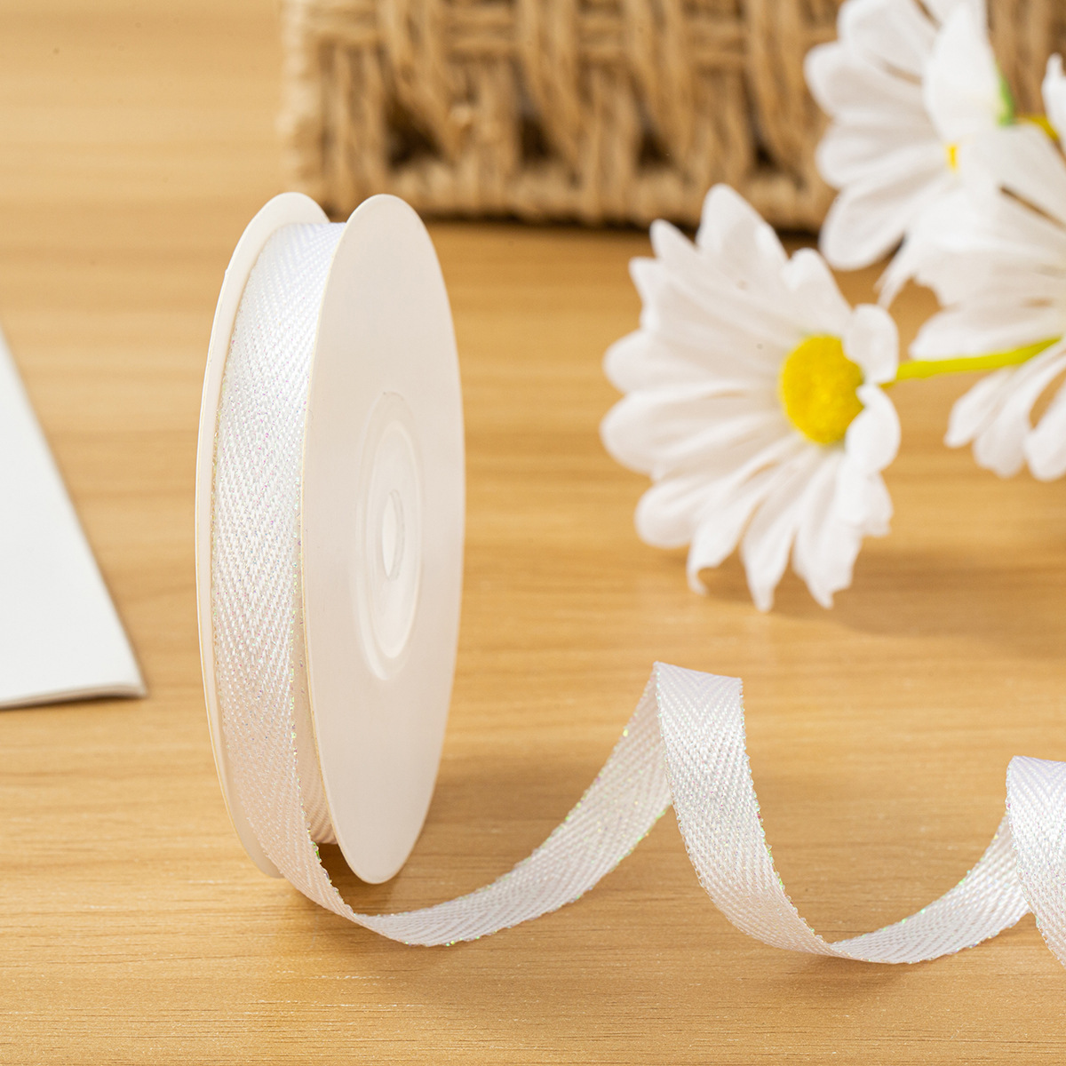 1cm white herringbone candy-colored ribbon, 10 yards