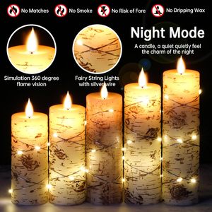 Velas LED sin Llama con Diseño de Corteza de Abedul, Luces Decorativas Integradas, Edición de Halloween, Navidad y Pascua, Control Remoto - Product Image 3