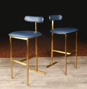 간단한 디자인 황금 스테인리스 그물 바 의자 Postmodern 프론트 가죽 바 의자 높은 의자