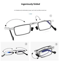 Lunettes de lecture carrées rétro ultra-légères portables argentées HD pliables avec verres blancs anti-lumière bleue unisexe pour visages carrés
