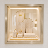 Présentoirs à bijoux en travertin pour vitrine de boutique, présentoirs de comptoir, vitrine modulaire avec bordure dorée pour magasin de détail