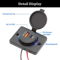 Chargeur de voiture USB double Type-C QC 3.0 et PD 48W à montage en surface pour panneau, 12V/24V CC