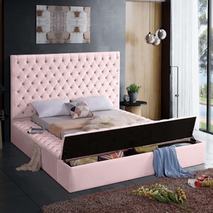 Diseño de lujo de <span class=keywords><strong>cama</strong></span> doble, ideas modernas para dormitorios, base de <span class=keywords><strong>cama</strong></span> tapizada negra con almacenamiento. - Product Image 2