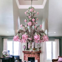 Lustre en verre de Murano rose et vert fait à la main, décoration élégante et luxueuse pour hôtel, maison, salon