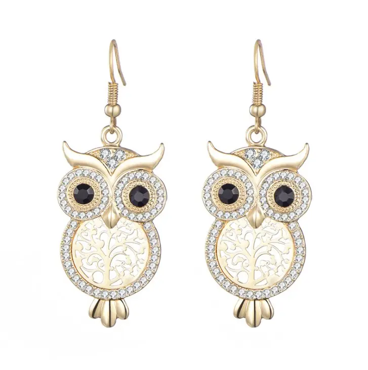 Ebay gold fashion earrings crystal dangling owl earrings