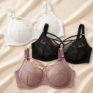 Soutien-gorge à bordure en dentelle pour femme, coupe complète, tissu extensible doux, non transparent - Product Image 5