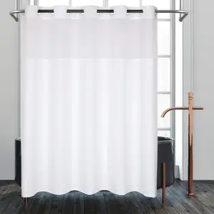 Luxury Polyester/Cotton Texture Fabric Hookless Shower Curtain