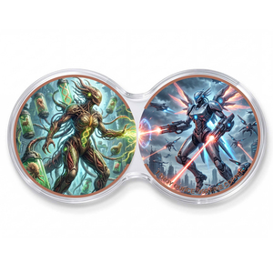 Ensemble de pièces commémoratives 1 oz en cuivre fin 999, motif créature mutante de science-fiction vs robot de combat, imprimé UV, style animal, art en relief 3D - Product Image 1