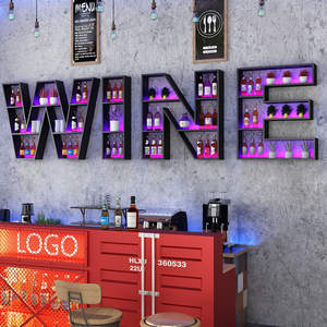 Bar şarap dolabı şarap rafı duvara monte yaratıcı İngilizce harfler kahve restoran dekorasyon duvar şarap rafı depolama rafı - Product Image 4