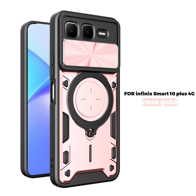 Hybrid Kickstand Rugged Armor Ring Case for Infinix Smart 10 Plus Sports Electroplate Protective Cover