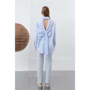 <b>Women's</b> Boxy Poplin Shirt Full Sleeve With <b>Bow</b> Back Wrap <b>Tie</b> Everyday Wear - Product Image 3