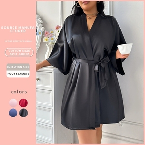 Vestaglia <span class=keywords><strong>da</strong></span> Donna Taglie Forti in Seta Sintetica, Comoda Vestaglia <span class=keywords><strong>da</strong></span> Casa, Pigiama Casual, Vestaglia <span class=keywords><strong>da</strong></span> <span class=keywords><strong>Notte</strong></span> per Damigella d'Onore, Tinta Unita, Sexy - Product Image 2