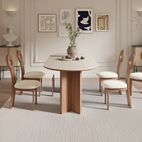 Ensemble de table à manger ovale moderne en pierre frittée avec pieds en bois, mobilier de salle à manger de luxe pour la maison, la villa, le restaurant, OEM