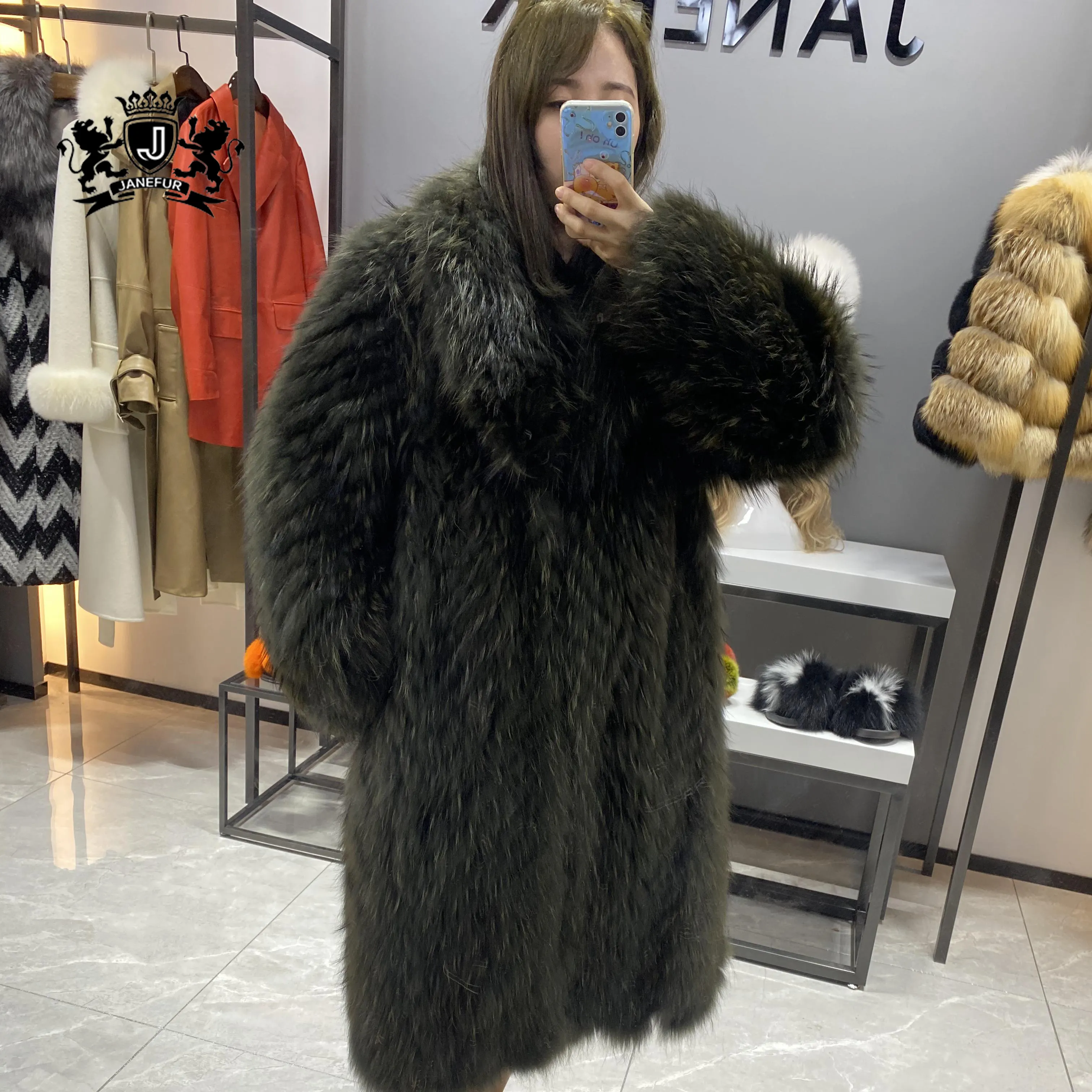 Mink Fur Coat Janefur Winter Warm Long Fluffy Warm Mink Fur Coat Luxury Elegant Turn-down Collar Real Mink Fur Coat