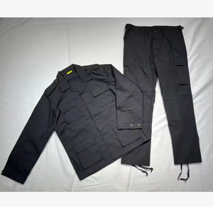 Combinaison noire DF BDU, veste de terrain multi-poches et pantalon cargo, tissu Ripstop durable, combinaison de travail en plein air pour l'entraînement et la randonnée - Product Image 1