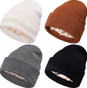 <span class=keywords><strong>Bonnet</strong></span> d'hiver tricoté souple avec doublure en <span class=keywords><strong>soie</strong></span> et <span class=keywords><strong>satin</strong></span>, bonnets doux à revers en <span class=keywords><strong>soie</strong></span> pour femmes et hommes - Product Image 1