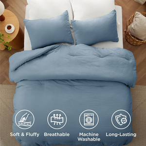 Ensemble de couette Queen, <span class=keywords><strong>bleu</strong></span> poussière, doux, pré-lavé, 100% polyester, garni de plumes, toutes saisons, ensemble de lit 3 pièces, 1 couette légère - Product Image 2