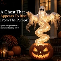 Décoration d'Halloween : Figurine de fantôme lumineuse en spirale avec base citrouille, pour jardin, pelouse, fête, cadeau d'Halloween