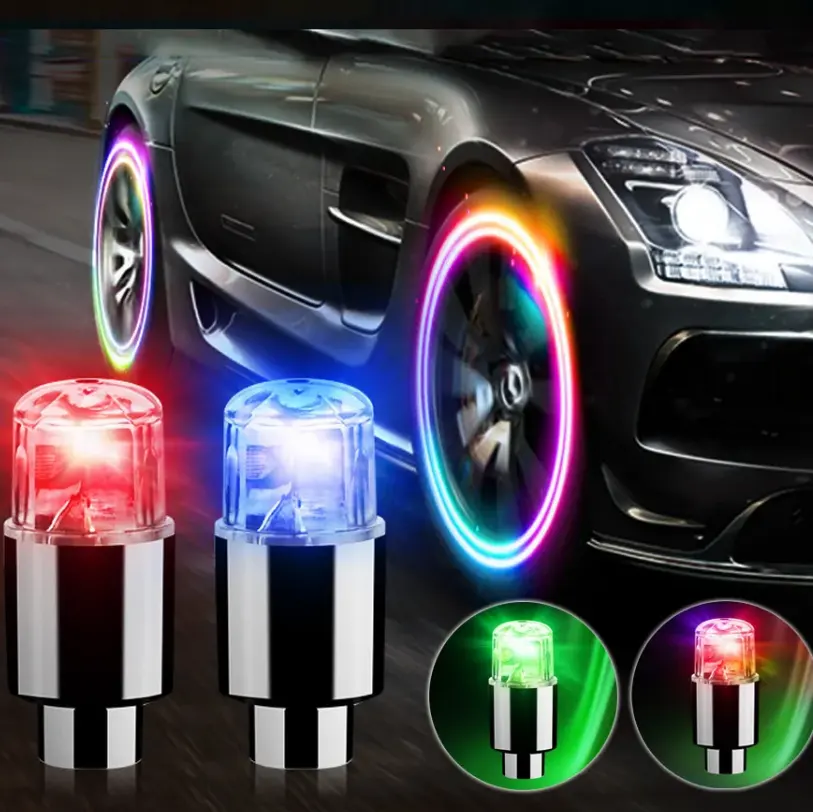 Rueda de coche, luces LED, válvula de neumático de rueda, linterna de ciclismo, radios, cubo, lámpara de neumático, accesorios de decoración de neumáticos de coche