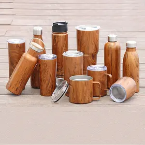 high quality Wooden water bottle tumbler insulated Vacuum wood effect water bottle Customized logo water bottle
