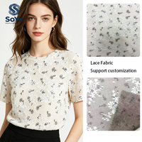 Tissu en polyester tricoté à motif floral en dentelle, imprimé, idéal pour les t-shirts – Collection été, offre spéciale