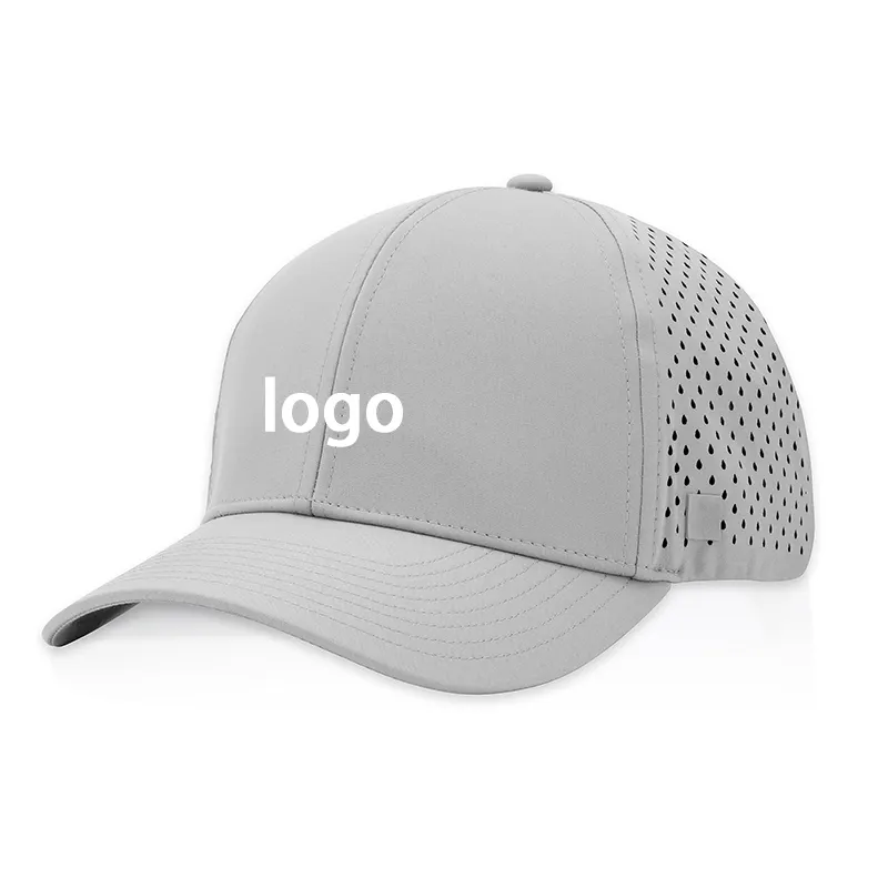 Poliéster impermeable resistente al agua secado rápido Hydro perforado rendimiento láser agujero perforado Golf SnapBack gorra gorras