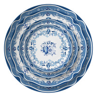 Assiettes de présentation de luxe bleu et blanc, design populaire, en porcelaine fine, vaisselle italienne en porcelaine, prix d'usine