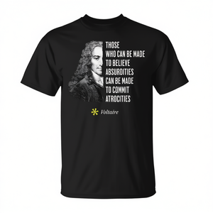 Camiseta con cita de Voltaire, color negro, cuello redondo, manga corta, diseño filosófico - Product Image 3